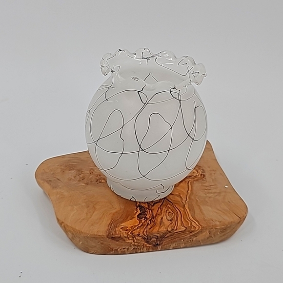 Vintage Anchor Hocking Frosted DRIZZLE Glass Globe Vase Spaghetti String MCM Vas - Picture 1 of 6